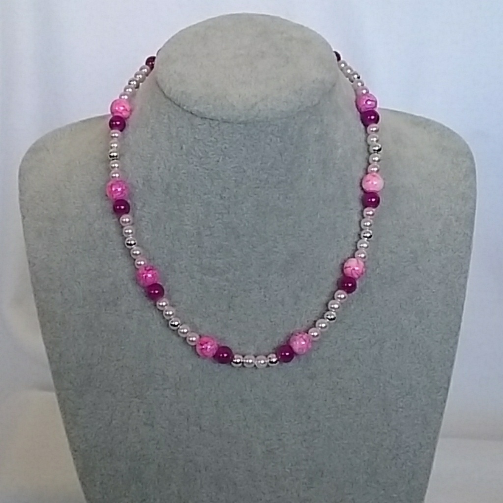 Pink And Purple Tie Dye Beaded Necklace 22$